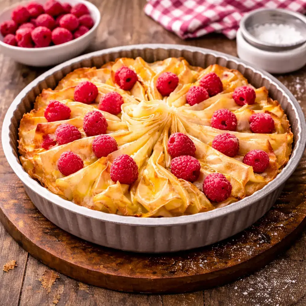 Ruffled Milk Pie with Raspberries