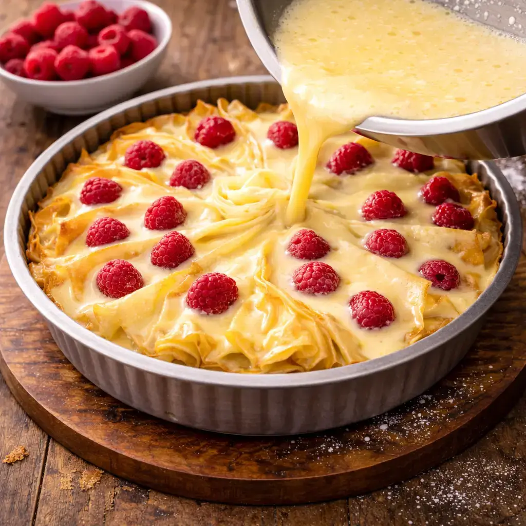 Ruffled Milk Pie with Raspberries