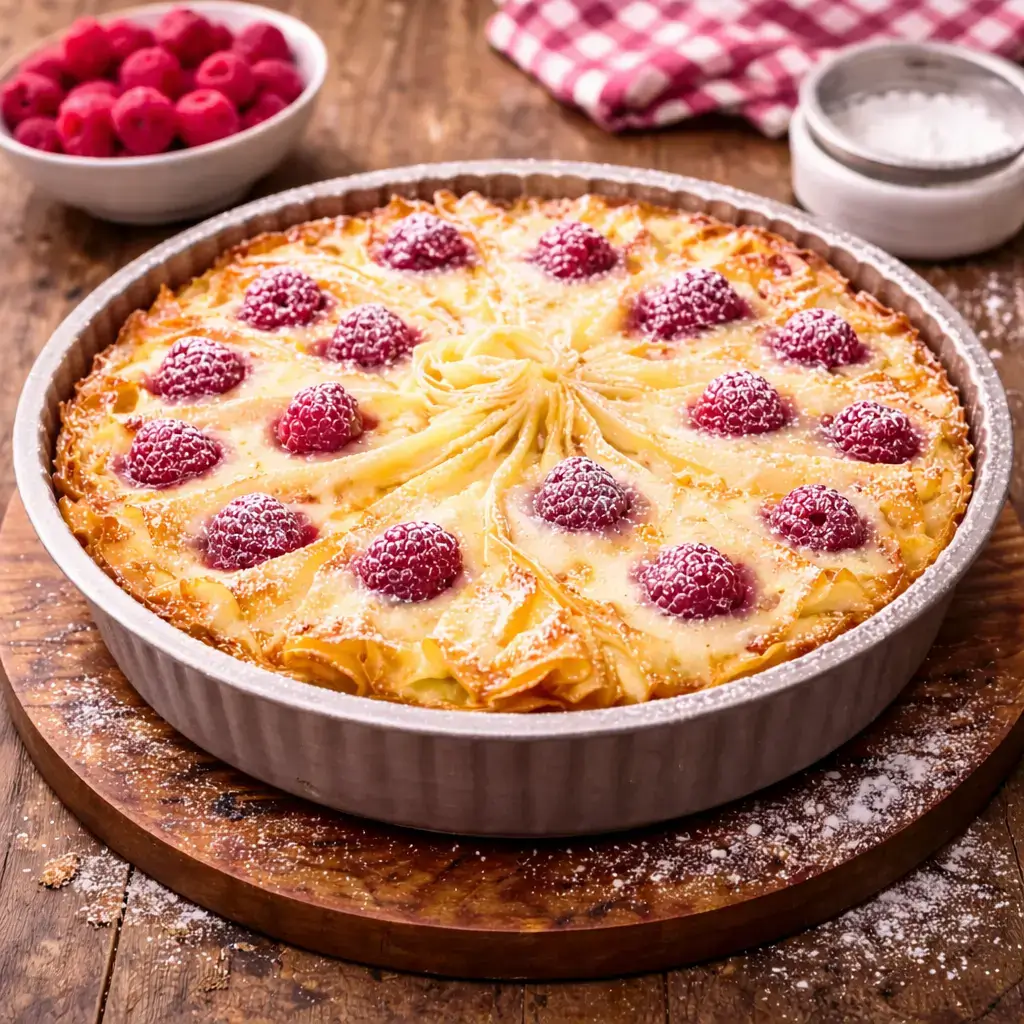 Ruffled Milk Pie with Raspberries