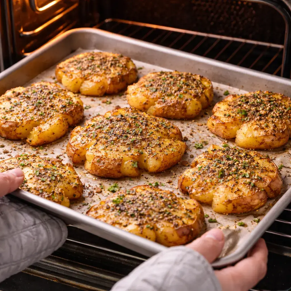 Crispy smashed potatoes with cheese