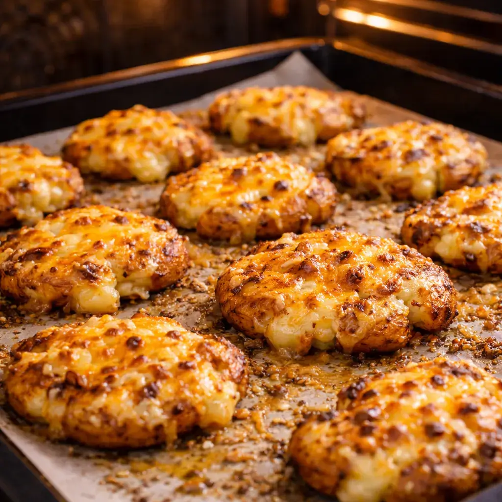 Crispy smashed potatoes with cheese